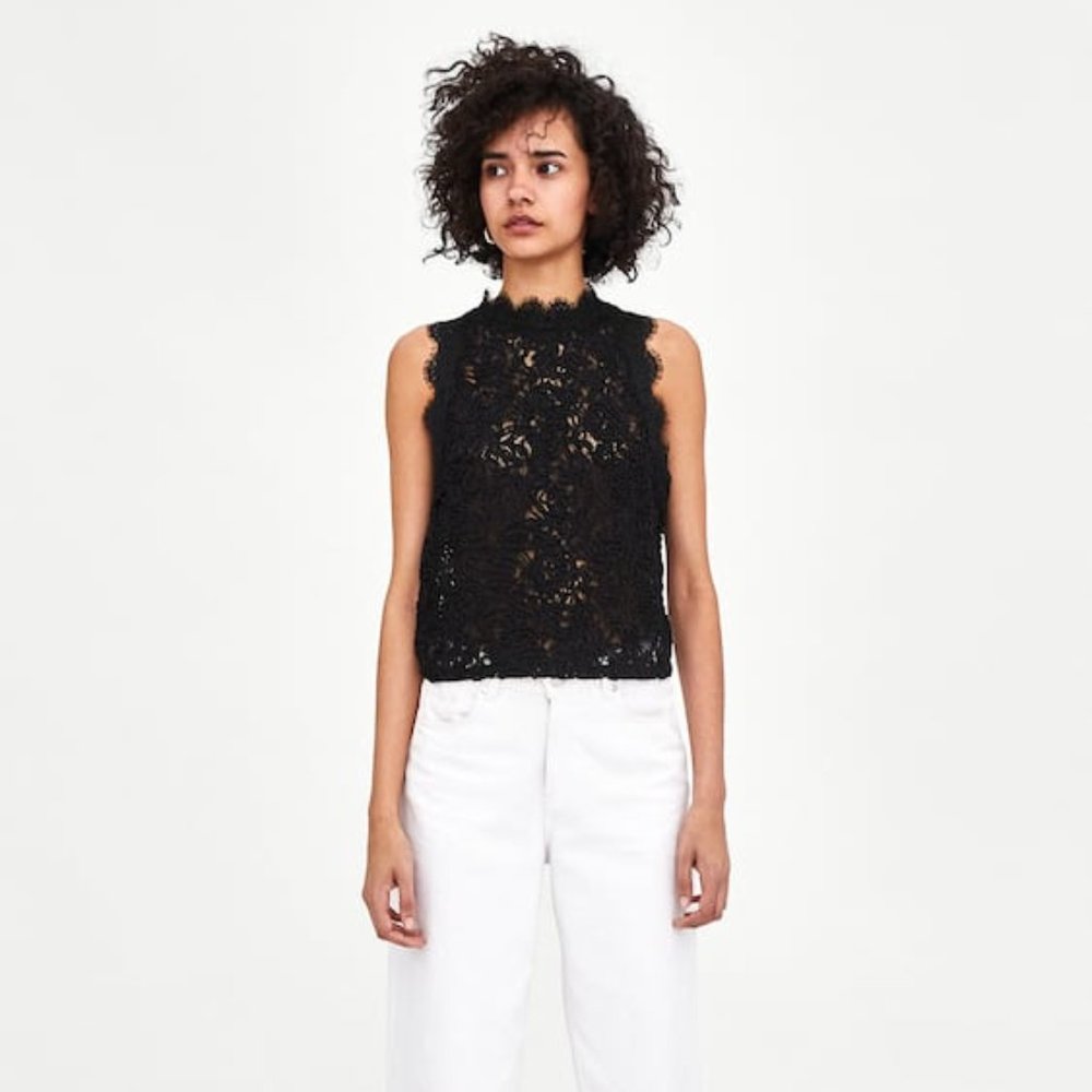 Zara Zippered Lace Top in Black SMALL (Closet Cleanout!)
